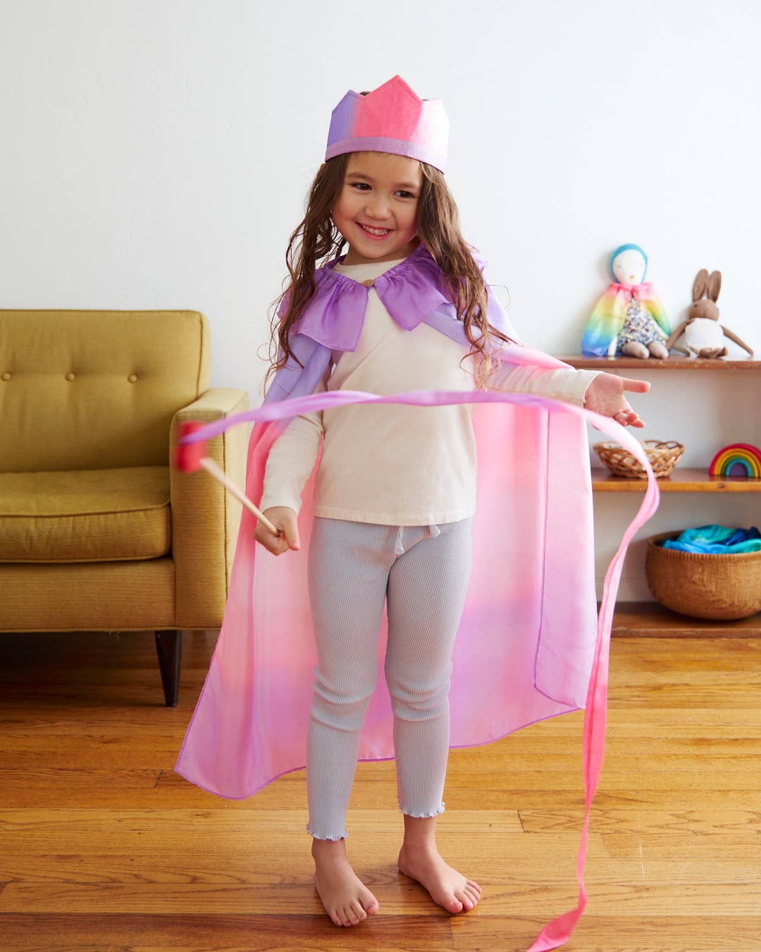 Sarahs Silk Pink & Purple Silk & Wood Streamer - Wand for Pretend Play - - MamaMilla