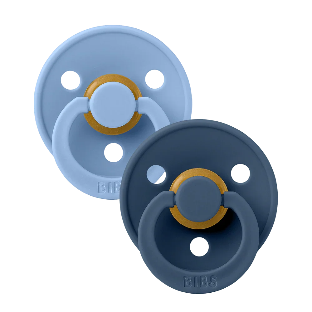 BIBS Colour rund sut str. 2, latex – Sky Blue/Steel Blue (2-pack) - MamaMilla